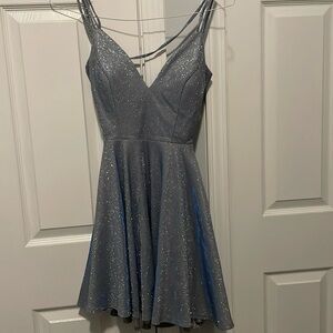 Light blue glitter skater dress cross back mini dress